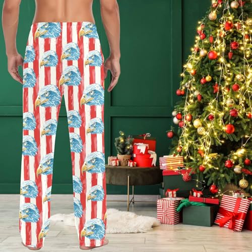 visesunny Mens Cotton Pajama Pants PJ Bottoms American Bald Eagle Stripes Lightweight Soft Lounge Sleepwear with Pockets4