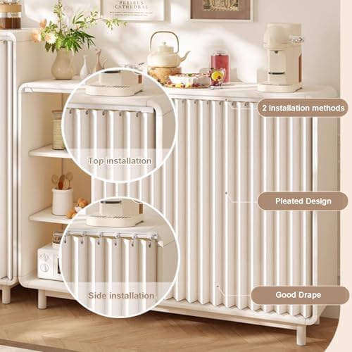 Waterproof Under Sink Cabinet Curtain, Easy Install Dustproof Shelf Cover with Self-Adhesive Slide Rail, Home Storage Solution, Beige (40cm Track x 70cm Height)