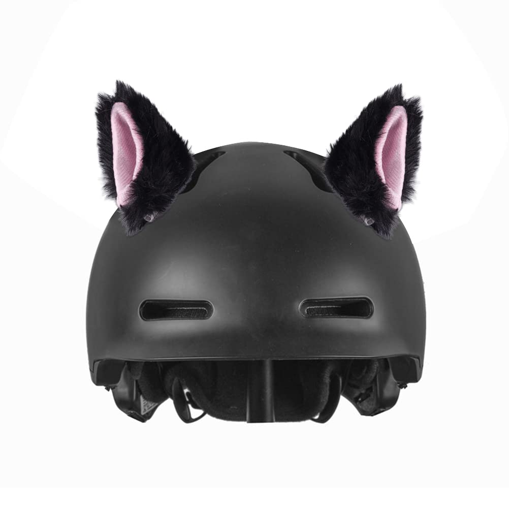 SPYMINNPOO 2Pcs Plush Cat Ears, Cute Helmet Accessories for Helmet Ski Helmet Motorcycle Helmet Snowboard Helmet (Helmet Not Included) (Black)