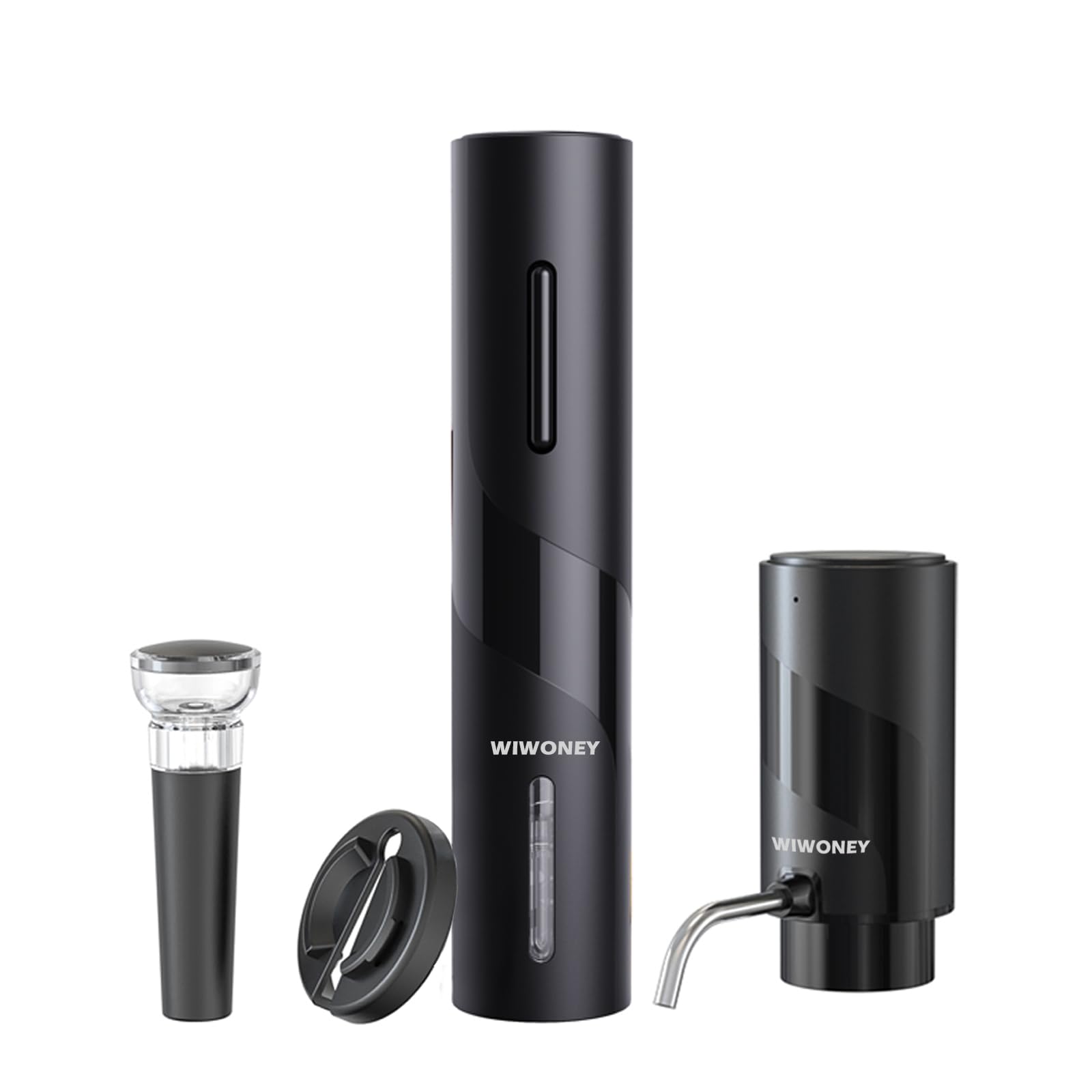 Korkenzieher Elektrisch Wiederaufladbar, 4 in 1 Set mit Automatischer Flaschenöffner, Elektrischer Weinbelüfter, Folienschneider und Vakuumstopfen, Geschenkset für Weinliebhaber, Schwarz