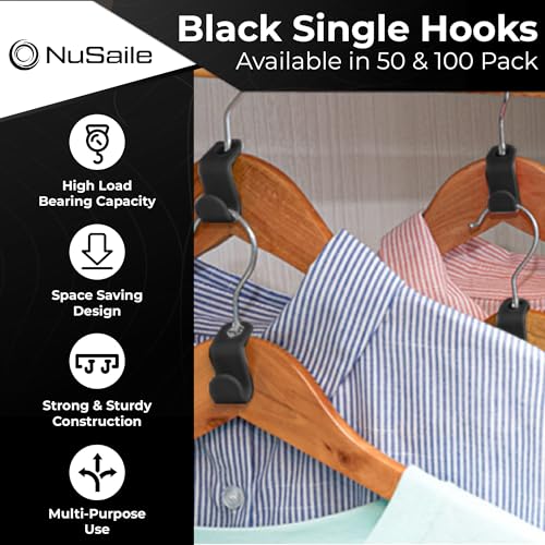 NuSaile Clothes Hanger Connector Hooks - Cascading Hanger Hooks Extensions for Clothes - Sturdy Plastic Hanger Extender Hooks for Closet Organization - Closet Hanger Organizers - 50pc Black