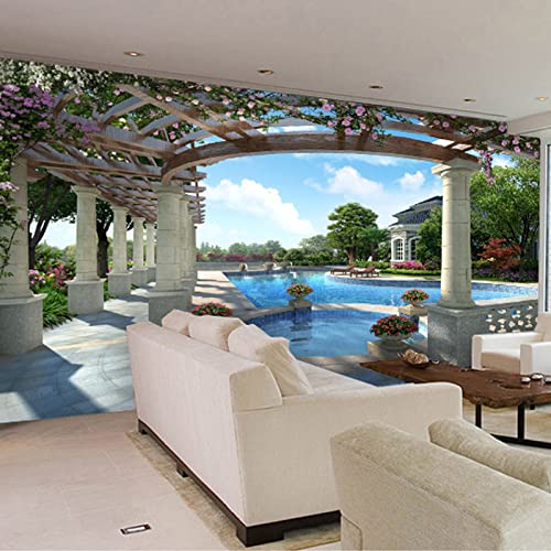 CUSMA Fototapete 3D-Tapete Villa mit Schwimmbad Garten Wohnzimmer Schlafzimmer dekorative Abziehbilder