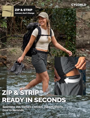 Image of Cycorld Women's-Hiking-Pants-Convertible Quick-Dry-Stretch-Lightweight Zip-Off Outdoor Pants with 5 Deep Pockets