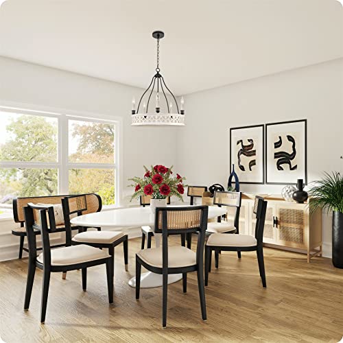 Kira Home Freya 24.5" 5-Light French Country Chandelier, Lightly Distressed Antique White + Black Finish #TOP14