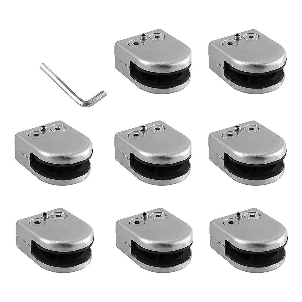 MUYRJLZX Glass Holder 8pcs Glass Clamps Stainless Steel Glass Bracket Adjustable Glass Floor Clamp Glass Clips for Railing Stairs Spigot Clamp Perfect Match
