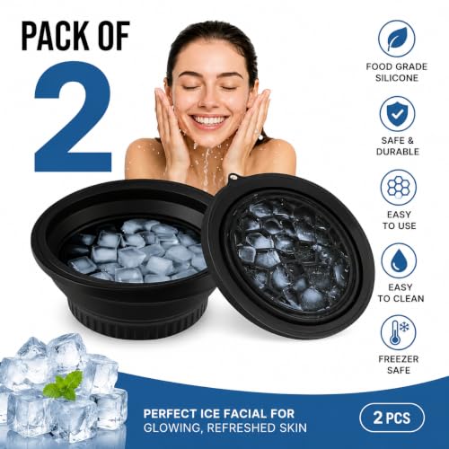 Image of Agonize Face Ice Bowl with Ice Tray, Collapsible Silicone Ice Bath (2) | Face Ice Bowl with Ice Tray