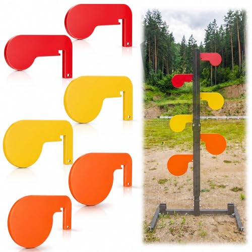 Silipull 6 Pcs AR500 Steel Dueling Tree Paddle, 3" 4" 6" x 3/8" Thick Swing Target Plates DIY Shooting Target Kit, High-Visibility Red Yellow Orange for Shooting Range Training(Stand Not Included)