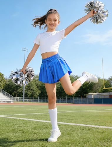 Image of EXARUS Girls Flowy Butterfly Shorts Athletic 2 in 1 Running Skirt Shorts Preppy Cheer Gymnastics Kids Clothes 6-14Y