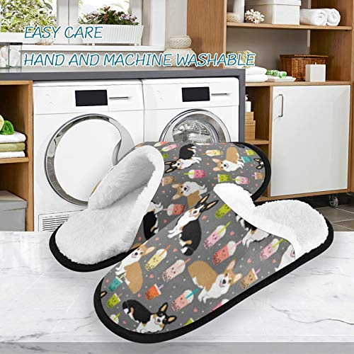 visesunny Cozy Fuzzy Plush Fleece Slippers for Women Men Corgi Bubble Tea Soft Memory Foam Ladies House Shoes Warm Bedroom Flat Shoe Indoor Outdoor3