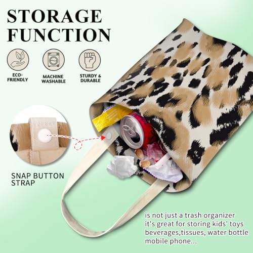 Image of Car Trash Can, Cute Car Trash Bag, Hanging Car Organizer and Storage Bag, Trash Bin for Car Accessories, Vehicle, Travelling, Camping Black Brown Leopard