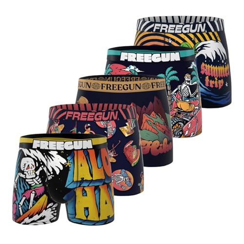 FREEGUN Boxer Homme, Caleçon Homme Summer, Ultra-Doux et Stretch (Lot de 5), Orange Taille L