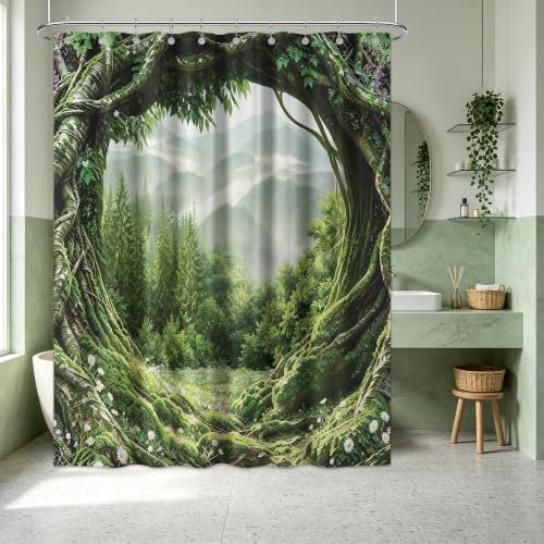 QGHOT Forest Green Shower Curtain for Bathroom, 60x72in, Mountain