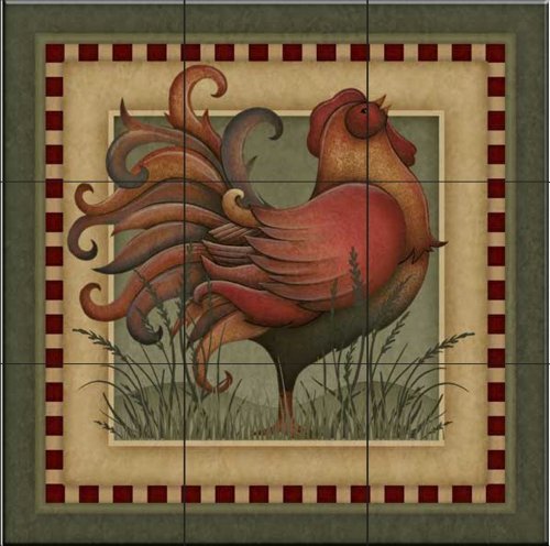Ceramic Tile Mural - Folk Rooster - by Angela Anderson