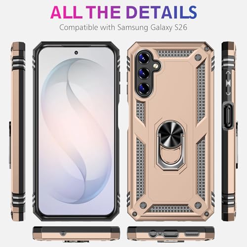 Image of for Samsung Galaxy S26 Case with Screen Protector, Heavy Duty Military Grade Shockproof Rugged Protective Cover for Samsung S26 Phone Case with Metal Ring Magnetic Kickstand (Gold)
