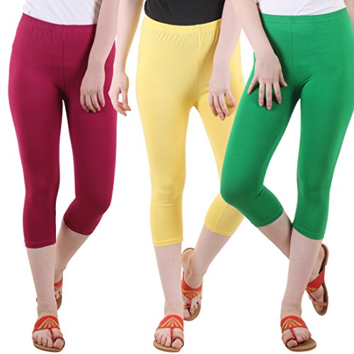 Image of DIAZ Women's Super Combed Cotton Elastane Stretch Slim Fit Printed Capri -Pack of 3