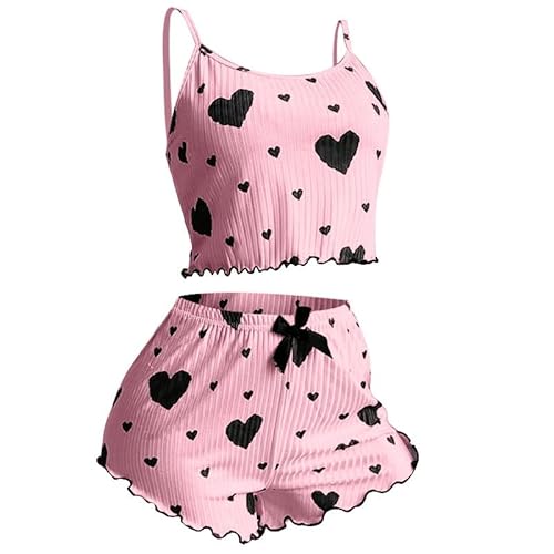 Pyjama court d'été pour femme - Ensemble shorty - Vêtement de nuit - Combinaison de maison - Deux pièces - Coton - Vêtement de détente - Pantalon - Haut - Tenue décontractée - Respirant - Pour toutes