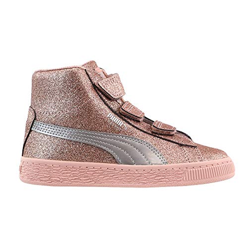PUMA Unisex Basket Mid Strap Glitz Kids Sneaker, peach beige, 3 M US Little Kid