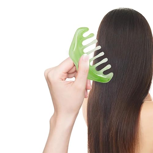 Miniatura 6 de 2 peines de jade para masaje, guasha, raspado del cuero cabelludo, peine de meridianos de plástico, herramienta de masaje de cabeza multifuncional