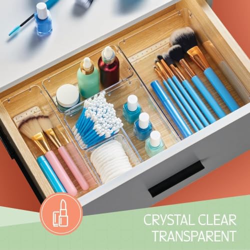 Image of 25 PCS Drawer Organizer Set, Transparent Plastic Drawer Storage Organizers with Non-Slip Rubber Pads, Multi Size Drawer Divider Trays for Makeup, Kitchen, Bathroom, Office, Vanity & Dresser