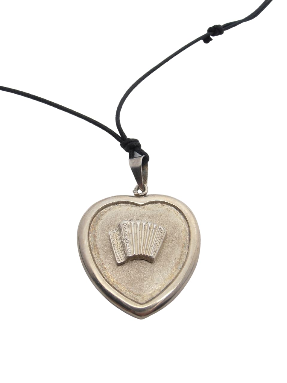 Fisarmonica : Ciondolo a Cuore in Argento 925 - Pendente con Strumento Musicale - Musicista - Musica - Girocollo in Cordoncino