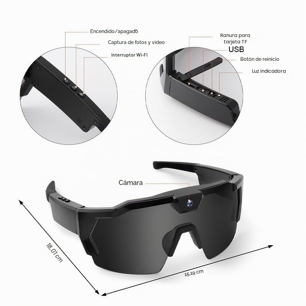 Pov Glasses 4K - Gafas de sol de béisbol con cámara, gafas de grabación de video inteligente para deportes de acción, 16/32/64/128 GB de memoria para hombres y mujeres, gafas de sol con