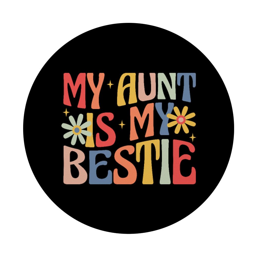 My Aunt is My Bestie Groovy Niece Nephew Boys Auntie PopSockets Swappable PopGrip, Black - Image 3
