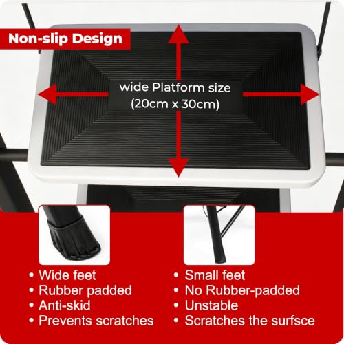 Image of TEKCOOL 5 Step Ladder for Home Use with Built-in Tool Tray | Heavy Duty D Shape Rods | 20 x 30 cm Large Platform | Wide Rubber Feet | Secure Lock | 150Kg Capacity Foldable Ladder