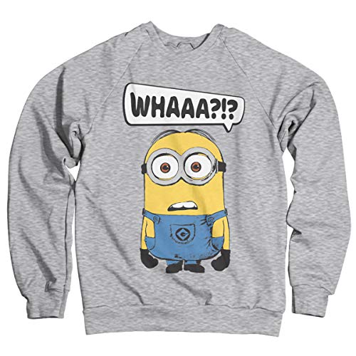 Sweat-Shirt Minions Gris-Heather Pull Col Rond Manches Longues Imprimé