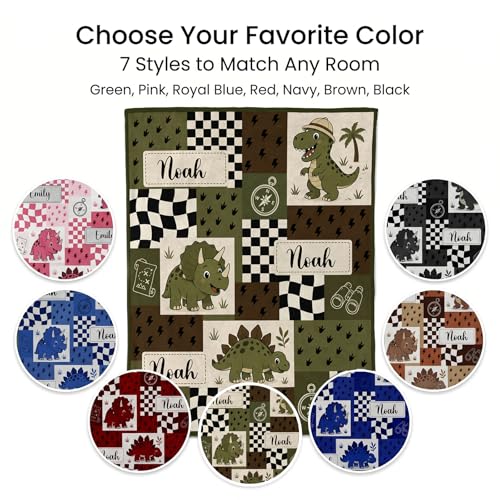 Image of Personalized Baby Boy Blanket with Name, Custom Dinosaur Flannel Fleece Throw Blankets for Newborns & Toddlers, Safari T-Rex Nursery Decor, Unique for Boys