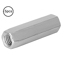 Vista 7 de 5 tuercas de varilla largas, tuercas de acoplamiento hexagonales de acero al carbono, tuerca de manga hexagonal M10 sujetadores roscados (M10x40)