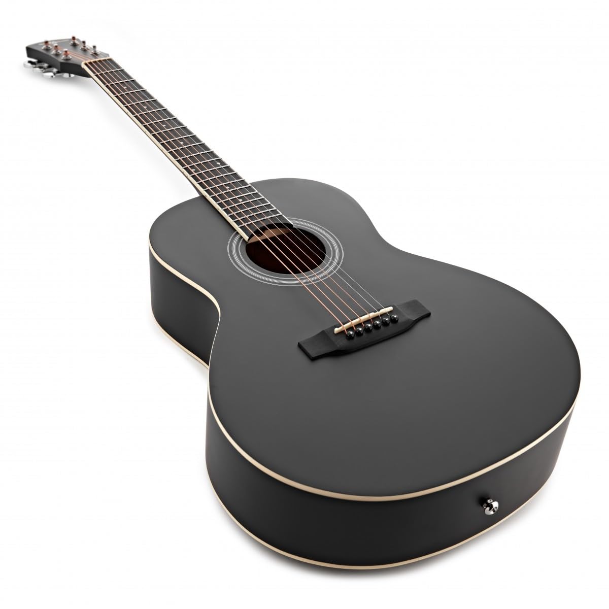 Chitarra acustica Parlour e pacchetto di accessori di Gear4music, nero | Corpo Compatto Ideale per Viaggiare, Tiglio per Toni Chiari ed Equilibrati, Borsa Corde Accordatore e Capotasto, Nero