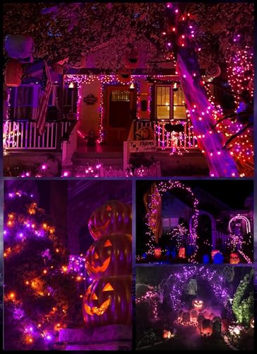 Image of Outdoor Halloween Lights, 39Feet 100 LED Mini Lights with 8 Lighting Modes, Connectable Halloween String Light Plug in for Garden Patio Party Haunted House Ghost Holiday Decoration, Orange & Purple
