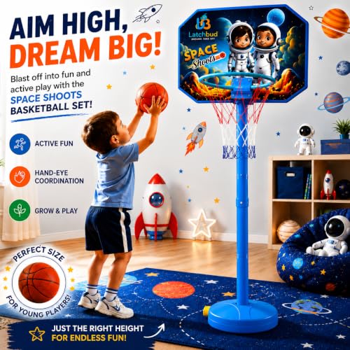 Image of Basketball Set for Kids | Space Theme Adjustable Stand with Ball