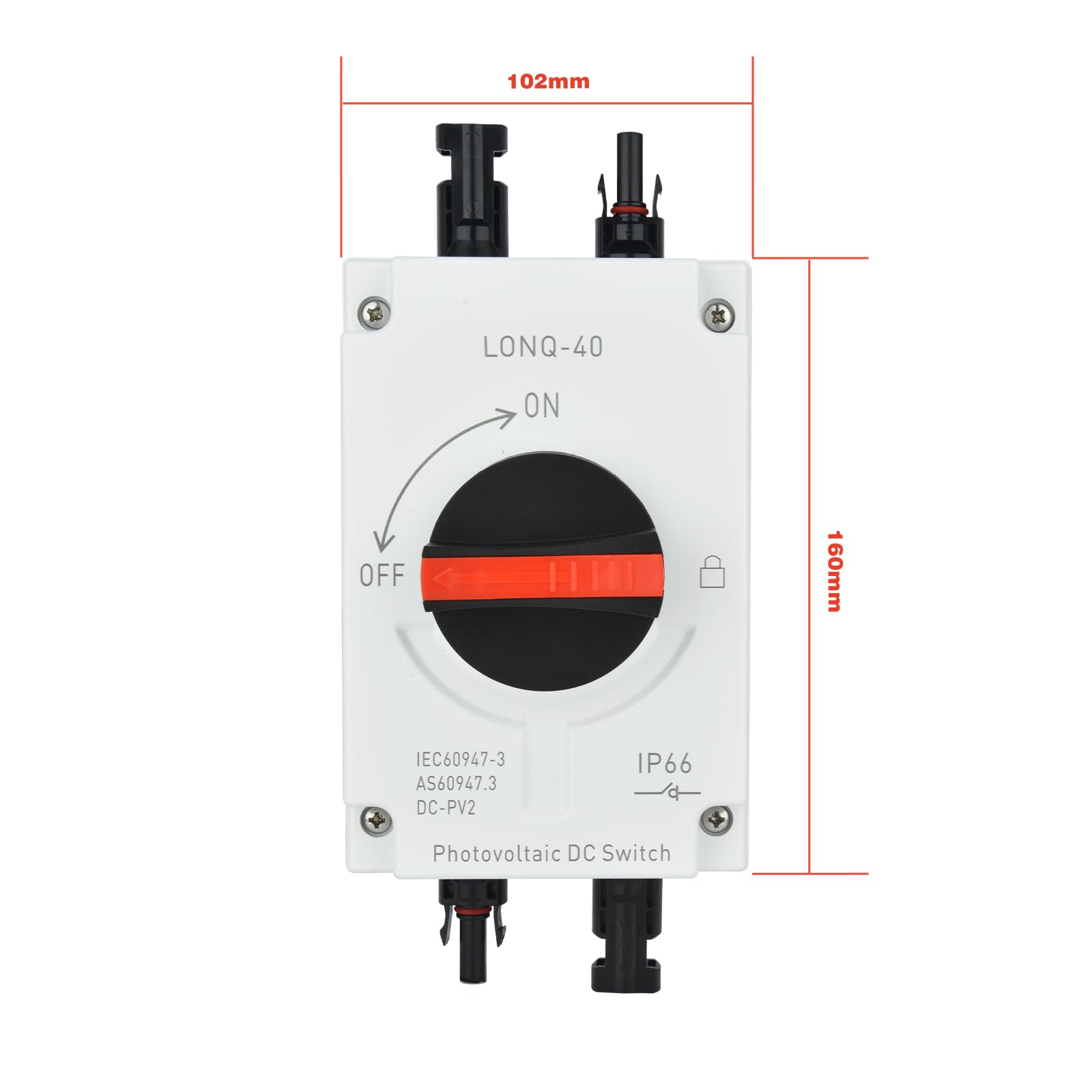 QWORK® DC fotovoltaïsch systeem scheidingsschakelaar - IP66 waterdicht 32A 1200V - PV-scheidingsschakelaar voor zonnepaneel, zonnebatterij, zonne-omvormer QWORK® DC fotovoltaïsch systeem scheidingsschakelaar - IP66 waterdicht 32A 1200V - PV-scheidingsschakelaar voor zonnepaneel, zonnebatterij, zonne-omvormer