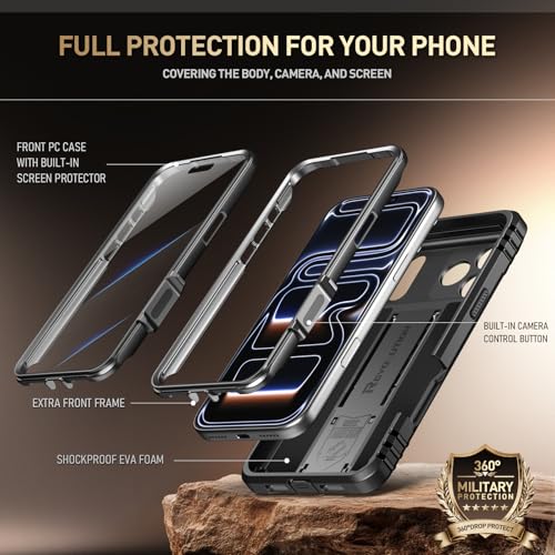 Image of Poetic for iPhone 17 Pro Case with Camera Control Capture Button, [Built-in Stand] [Built-in Screen Protector] Full-Body Military Grade Rugged Phone Case for iPhone 17 Pro, Black