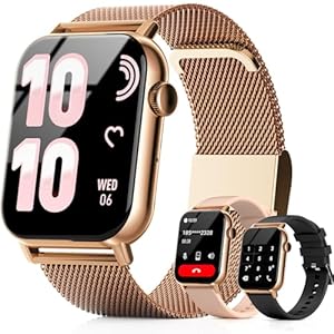Smart Watches for Women, 1.83″ HD Fitness Tracker (Answer/Make Calls), 120+ Sport Modes with Heart Rate/Sleep Monitor, IP68 Waterproof, Fitness Watch for iOS Android, Gold