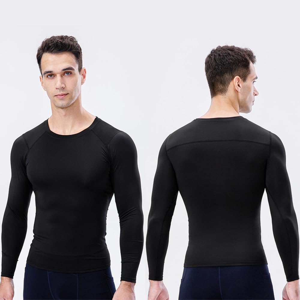 BLAIS 3 Piezas de Camisetas de compresión de Manga Larga atléticas para Hombre, Camiseta de Entrenamiento de Secado rápido, Camisetas para Correr