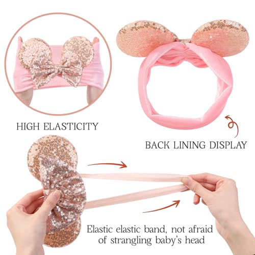 choicbaby Baby Girl Headbands Mouse Ears Headwrap with Sequin Polka Dot Bow Soft Stretchy Nylon Hair Bands for Newborn Infant Baby Toddler Girls- Pack of 23