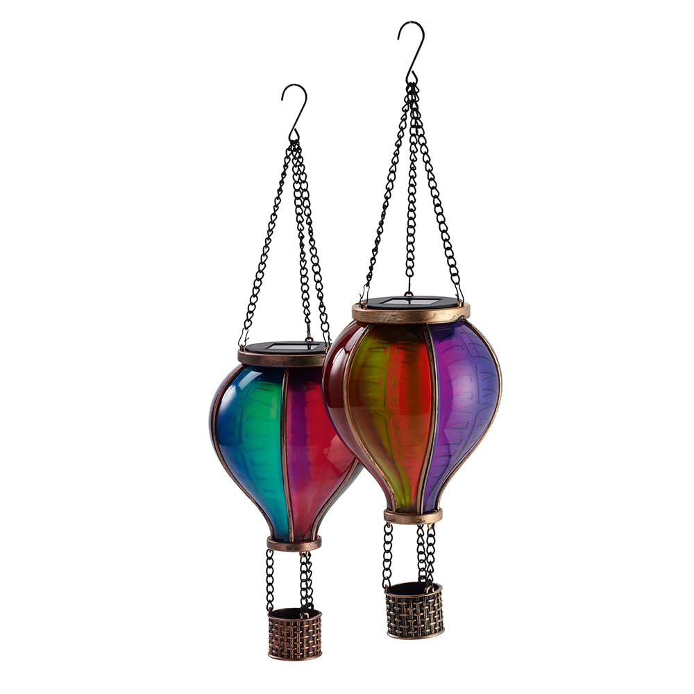EUROtops Montgolfière solaire - Couleurs vives, 12 / 20 / 40 LED vacillantes, plastique résistant aux intempéries, décoration extérieure / éclairage LED à suspendre pour jardin et balcon (Duo (lot de