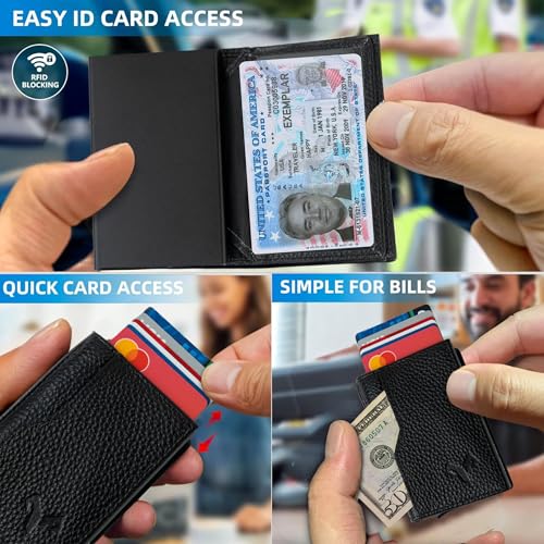 Wallet Slim Leather for Men RFID Blocking Bifold Minimalist Card Holder Pop-Up From Pocket Wallet Holds 7 Cards and Cash (Black)3