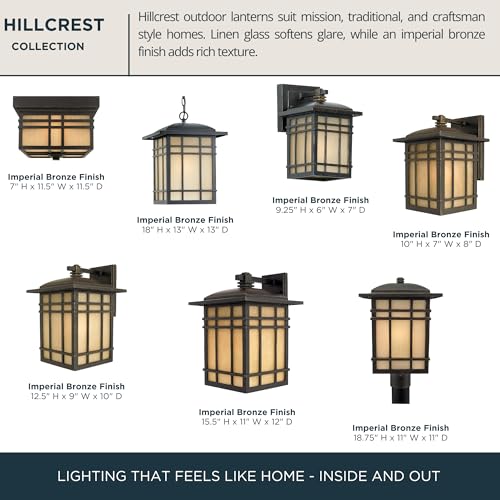 Image of Quoizel Hillcrest 13 inch Outdoor Wall Lantern, Imperial Bronze | White Linen Textured Glass, Mission Style, ETL Wet Rated