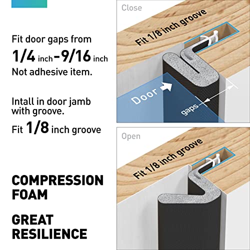 Fcsotsps Weather Stripping Door Seal -36 Ft V Shaped Foam Kerf Weatherstripping,Exterior Door Frame Weather Stripping With 4 Pcs Door Corner Seals, Card Slot Installation Seals Large Gap,Black #TOP6