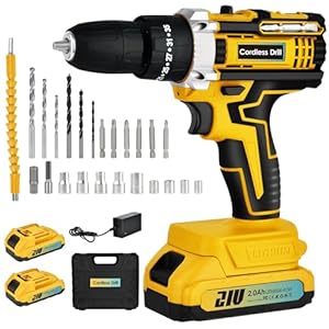 Anveltech Taladro Percutor a Bateria 21V, Taladro Atornillador BaterÃ­a, Destornillador Electrico 45N.m, Ajuste De Torque 25+3, Con BaterÃ­as 2*2.0AH, 2 Velocidades,Set Taladro InalÃ¡mbrico 24 Accesorios