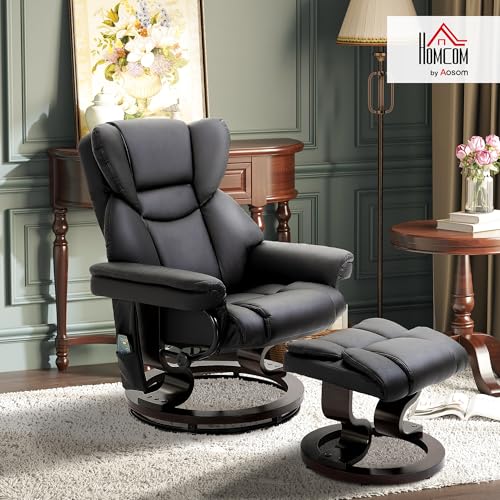 Homcom Poltrona Relax Elettrica Con Pouf Poggiapiedi E Funzione Massaggio, Poltrona Reclinabile A 145° Con Seduta Girevole A 360°, Rivestimento Finta Pelle, Nero - 2
