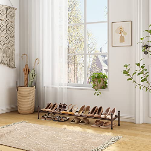 Tajsoon Expandable Shoe Rack Organizer, 1 Tier Adjustable & Stackable Shoe Shelf, Metal Iron Shoe Storage Organizer For Closet Bedroom Entryway, Bronze #TOP1