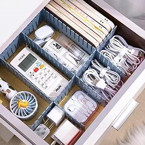 NEUSID Plastic DIY Drawer Dividers, 8pcs Blue Adjustable Drawer Organiser, Flexible Household Separators for Sorting Office Supplies Bedroom Kitchen Utensils Makeup Tools Clothes Underwear Socks