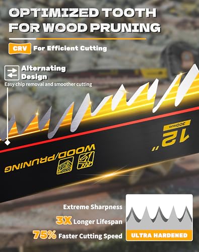 Image of Wood Pruning Reciprocating Saw Blades, 12 Inch Pruning Blades for Reciprocating Saw, High Carbon Steel Reciprocal Saw Blades for Tree Trimming, Wood Cutting with Organizer Case, (10 Pack /5TPI)