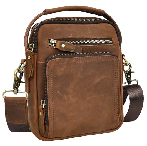 Sac à bandoulière vintage en cuir marron HLG278 pour homme