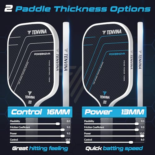 Image of TENVINA Pickleball Paddles, Multi-Layer T700SC Textured Carbon Fiber Pickleball Paddle, Pickle Ball Paddle with Strong Spin & Power Surface, 4-Types of Shapes and Thicknesses, USAPA Approved