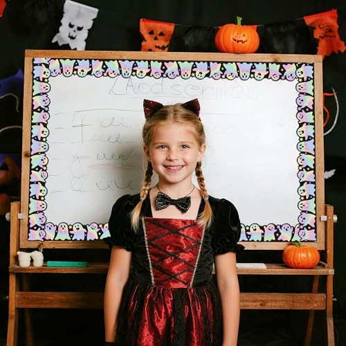 Image of BeYumi Halloween Boo Border Trim - 65ft Halloween Spooky Themed Holographic Straight Rolled Border Trim Iridescent Laser Horror Bulletin Board School Classroom Office Chalkboard Door Party Decoration